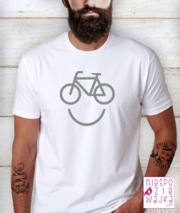 koszulka biala niespodziewajka happy bike szary